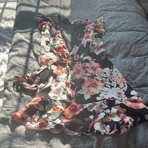 Miami Floral Wrap Midi Dress - Black and Pink